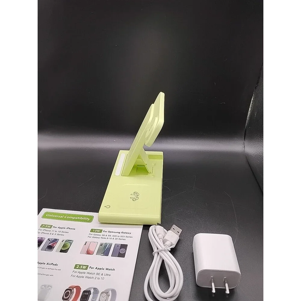 Wireless Charging Station 3 in Fast Charge  Apple iWatch Ultra+ SE 2-9 Lime Grn